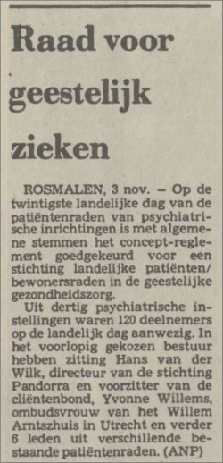 1980 - Oprichting Landelijke Patiënten Raden. Georganiseerde medezeggenschap van cliënten.