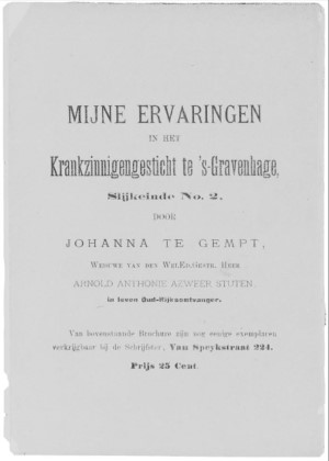 Voorkant van een heruitgave van artikelen van Johanna Stuten - te Gempt  uit 1983. 