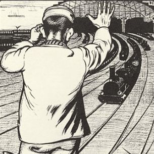 1903 – politieke tekening Albert Hahn over de spoorwegstaking.