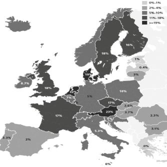 Sociale huisvesting als percentage van de totale woningvoorraad, Europa 2012 